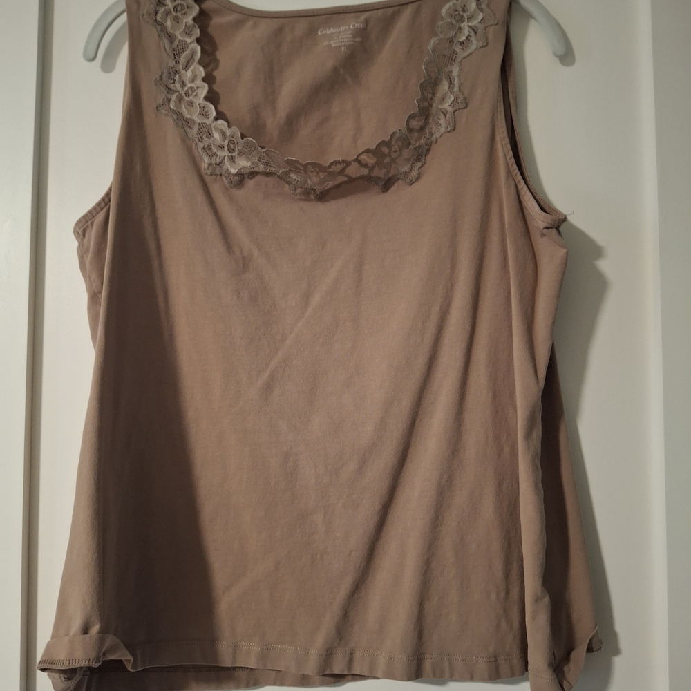 Coldwater Creek Lace-Trim Tank Top in Taupe